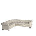 Beige / Grey / Brown Linen, Velvet & Leather Chesterfield L-Shaped Sectional, 7-Seat