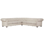 Beige / Grey / Brown Linen, Velvet & Leather Chesterfield L-Shaped Sectional, 7-Seat