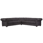 Beige / Grey / Brown Linen, Velvet & Leather Chesterfield L-Shaped Sectional, 7-Seat