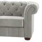 Beige / Grey / Brown Linen, Velvet & Leather Chesterfield L-Shaped Sectional, 7-Seat