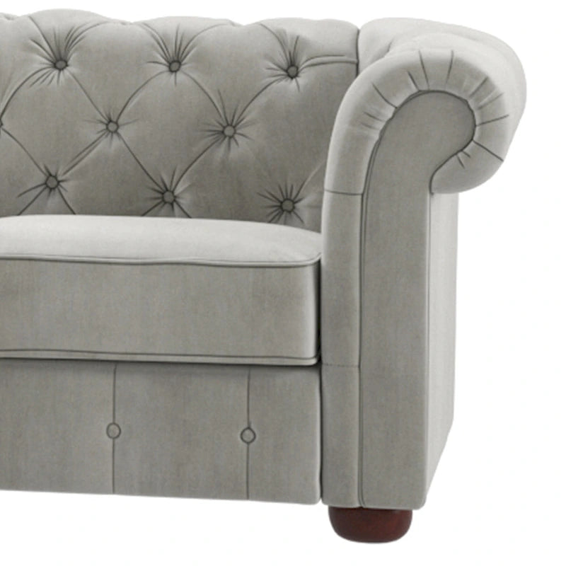 Beige / Grey / Brown Linen, Velvet & Leather Chesterfield L-Shaped Sectional, 7-Seat