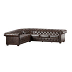 Beige / Grey / Brown Linen, Velvet & Leather Chesterfield L-Shaped Sectional, 7-Seat