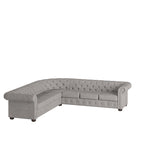 Beige / Grey / Brown Linen, Velvet & Leather Chesterfield L-Shaped Sectional, 7-Seat