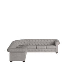 Beige / Grey / Brown Linen, Velvet & Leather Chesterfield L-Shaped Sectional, 7-Seat