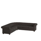 Beige / Grey / Brown Linen, Velvet & Leather Chesterfield L-Shaped Sectional, 7-Seat