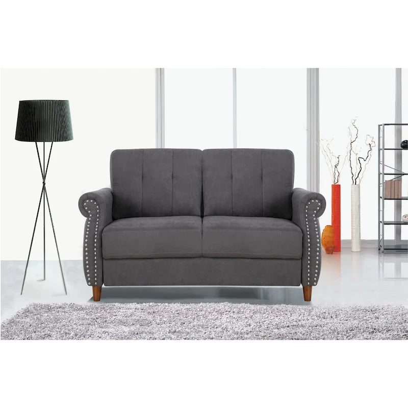 Nailhead Trim Loveseat – Grey / Camel / Ocean Blue / Beige, 2-Seater