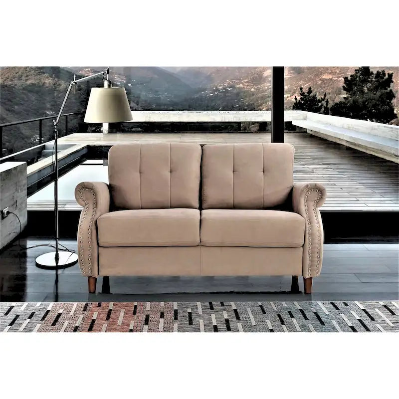 Nailhead Trim Loveseat – Grey / Camel / Ocean Blue / Beige, 2-Seater