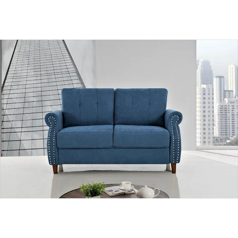 Nailhead Trim Loveseat – Grey / Camel / Ocean Blue / Beige, 2-Seater