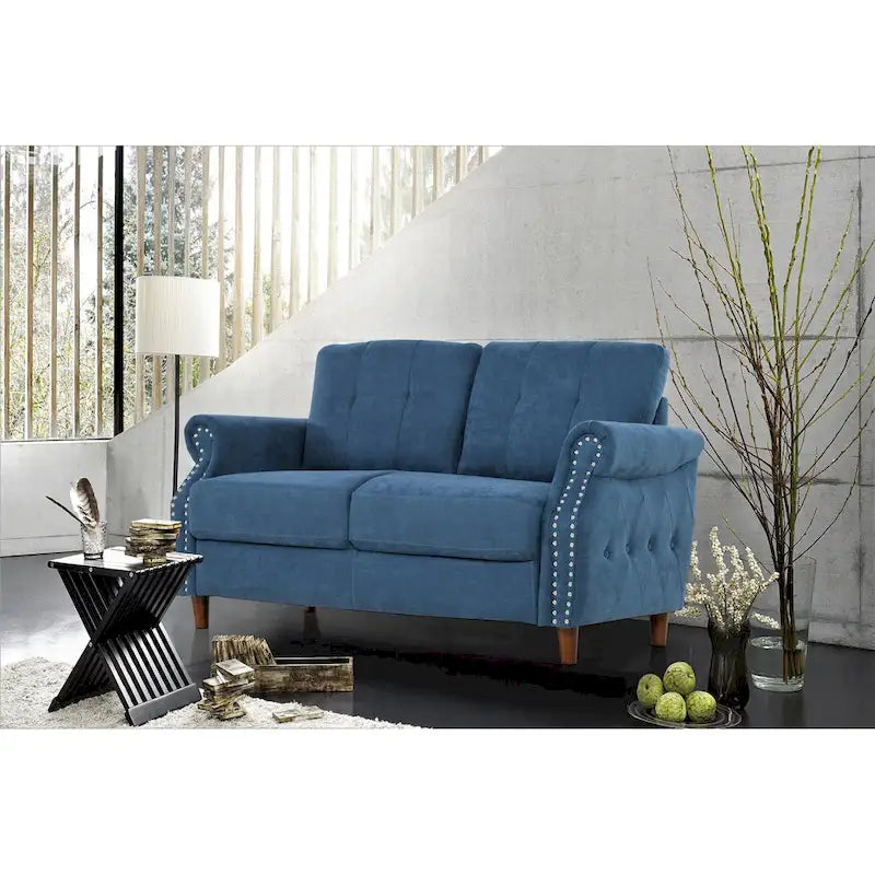 Nailhead Trim Loveseat – Grey / Camel / Ocean Blue / Beige, 2-Seater