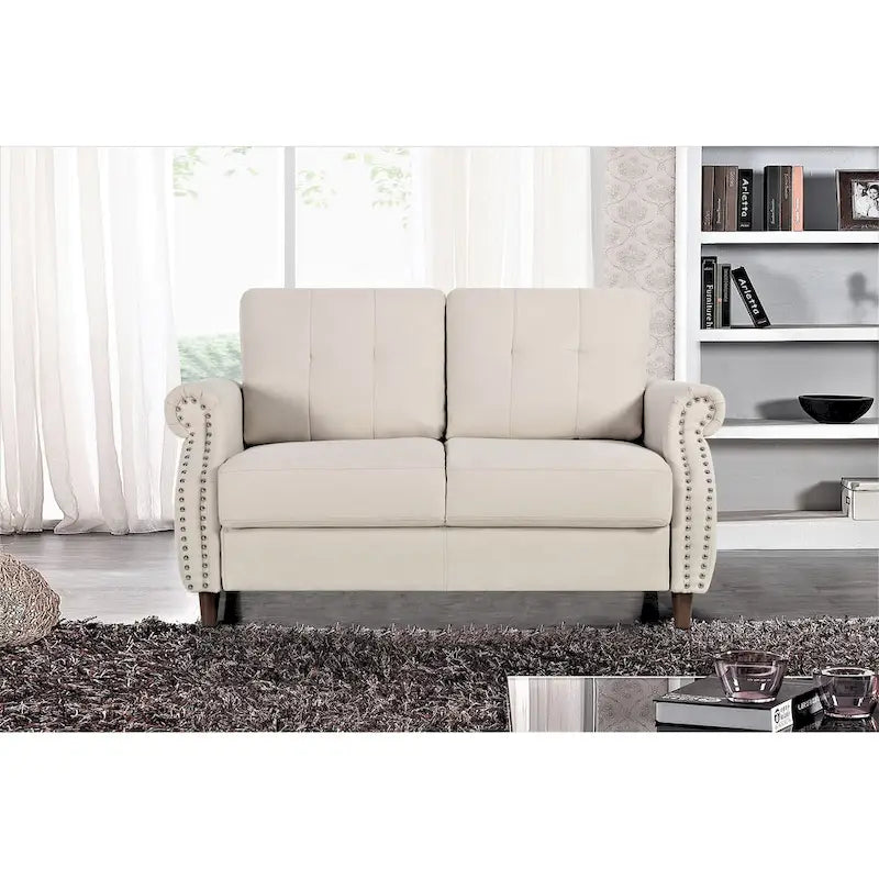 Nailhead Trim Loveseat – Grey / Camel / Ocean Blue / Beige, 2-Seater