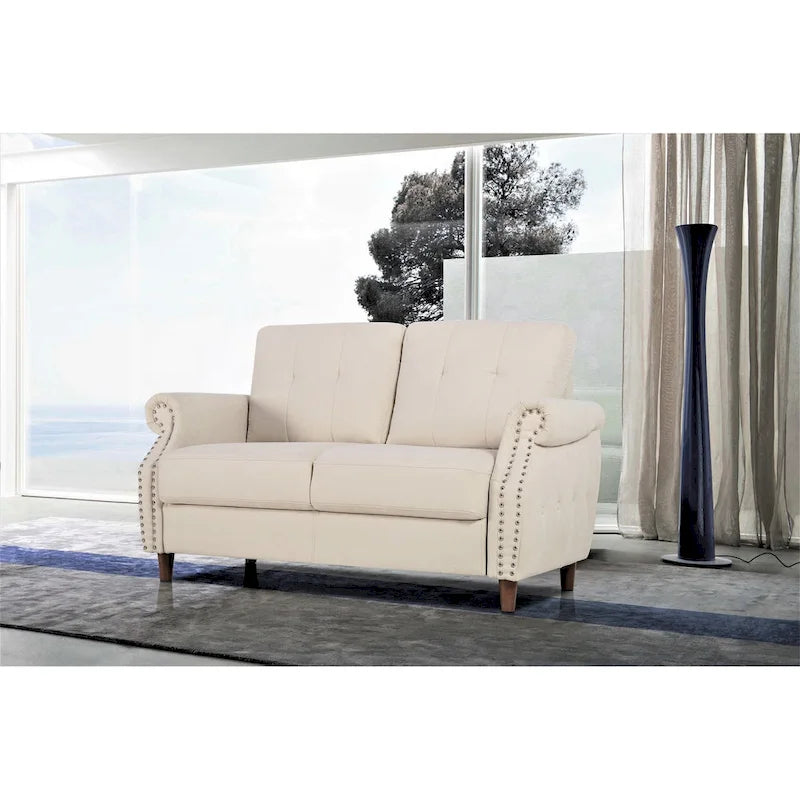 Nailhead Trim Loveseat – Grey / Camel / Ocean Blue / Beige, 2-Seater