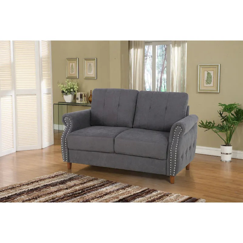 Nailhead Trim Loveseat – Grey / Camel / Ocean Blue / Beige, 2-Seater