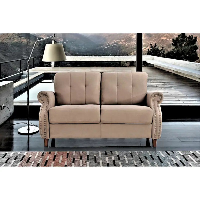 Nailhead Trim Loveseat – Grey / Camel / Ocean Blue / Beige, 2-Seater