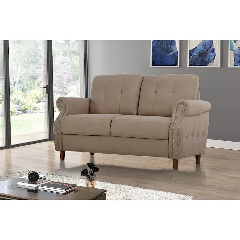 Nailhead Trim Loveseat – Grey / Camel / Ocean Blue / Beige, 2-Seater