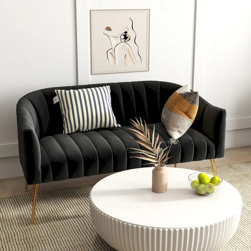 Velvet Tufted 2-Seater Loveseat with Metal Legs, Multiple Colors