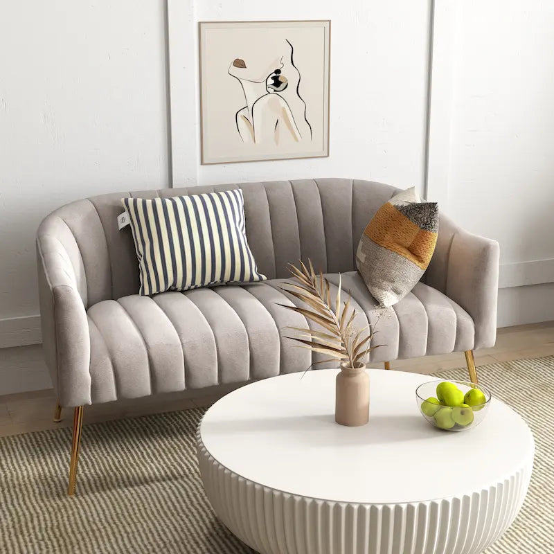Velvet Tufted 2-Seater Loveseat with Metal Legs, Multiple Colors