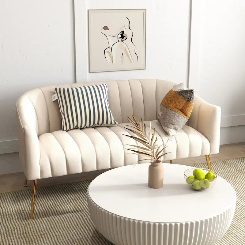 Velvet Tufted 2-Seater Loveseat with Metal Legs, Multiple Colors