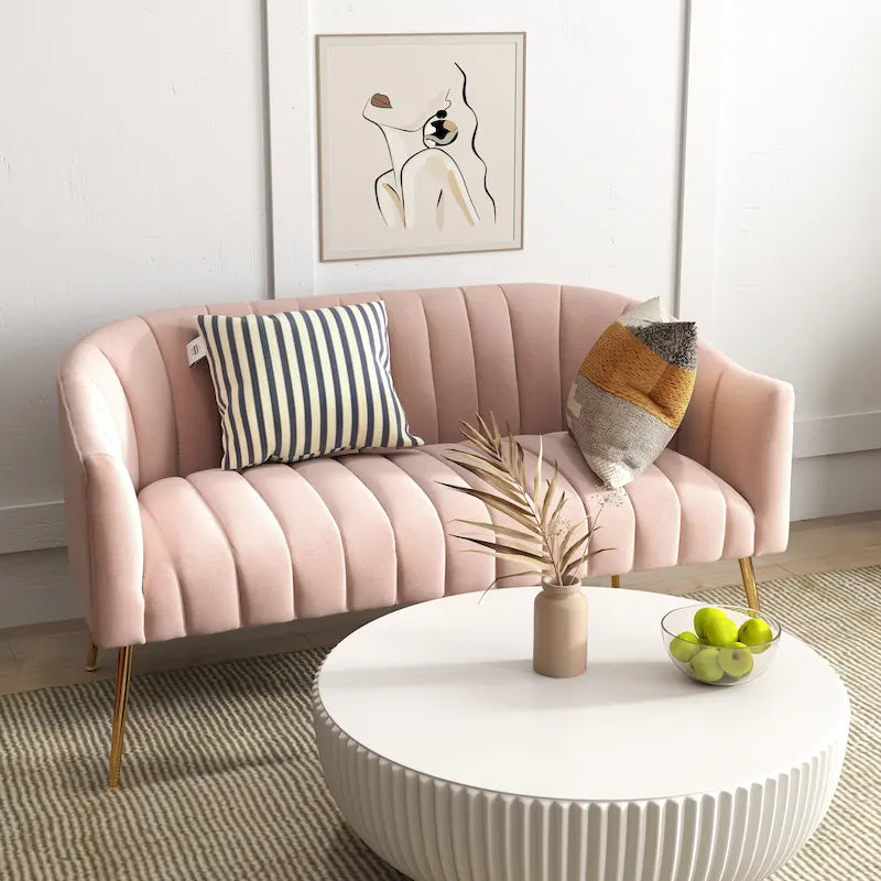 Velvet Tufted 2-Seater Loveseat with Metal Legs, Multiple Colors