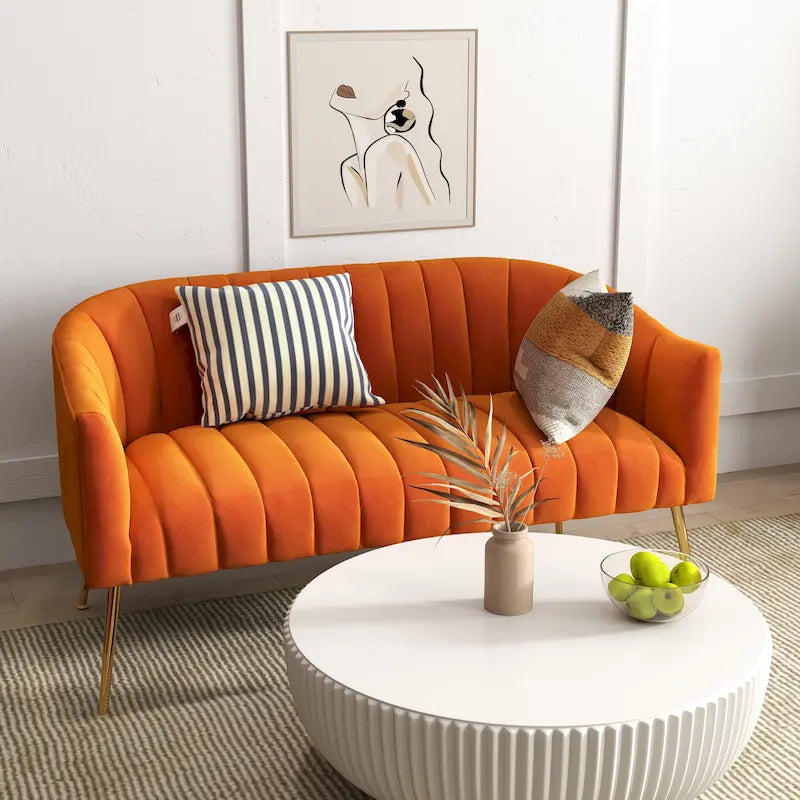 Velvet Tufted 2-Seater Loveseat with Metal Legs, Multiple Colors