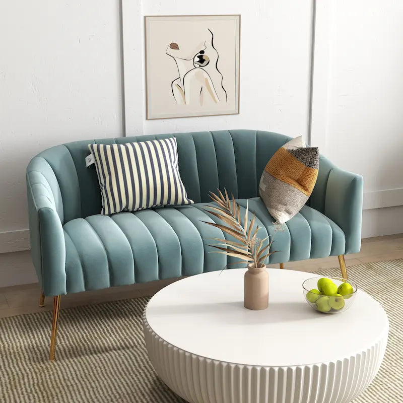 Velvet Tufted 2-Seater Loveseat with Metal Legs, Multiple Colors