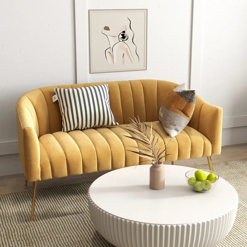 Velvet Tufted 2-Seater Loveseat with Metal Legs, Multiple Colors