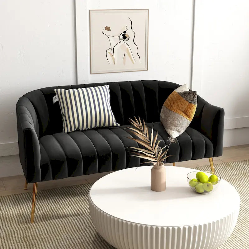Velvet Tufted 2-Seater Loveseat with Metal Legs, Multiple Colors