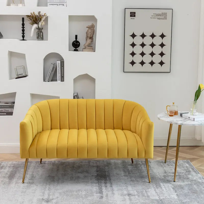 Velvet Tufted 2-Seater Loveseat with Metal Legs, Multiple Colors