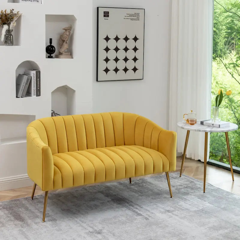 Velvet Tufted 2-Seater Loveseat with Metal Legs, Multiple Colors