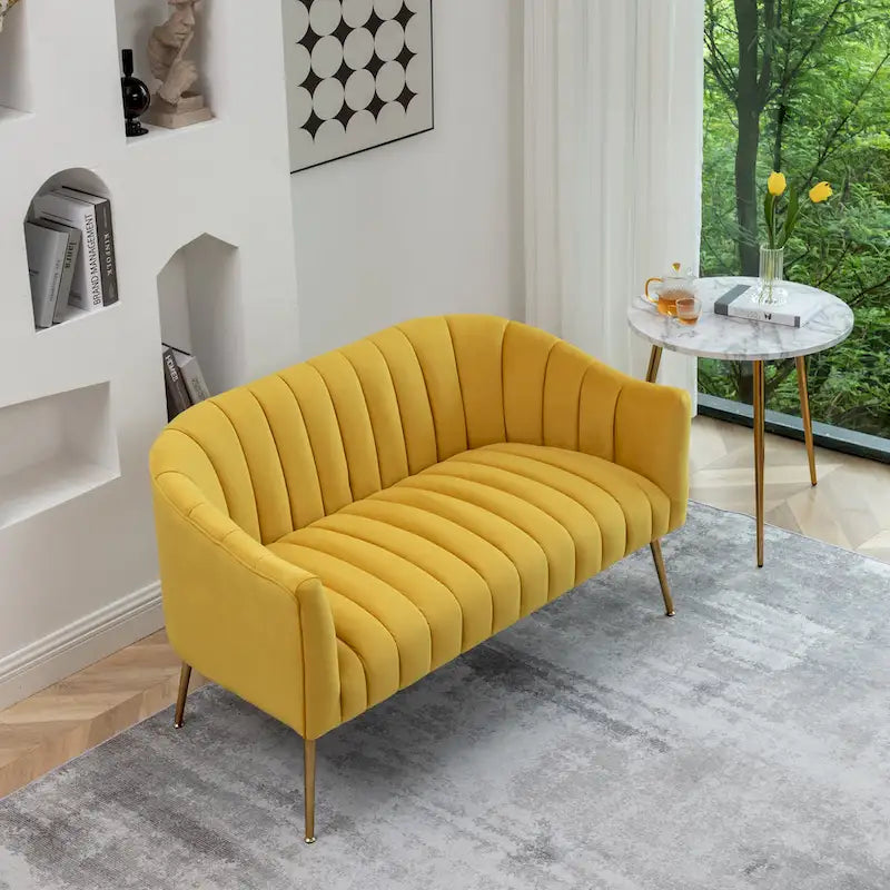Velvet Tufted 2-Seater Loveseat with Metal Legs, Multiple Colors