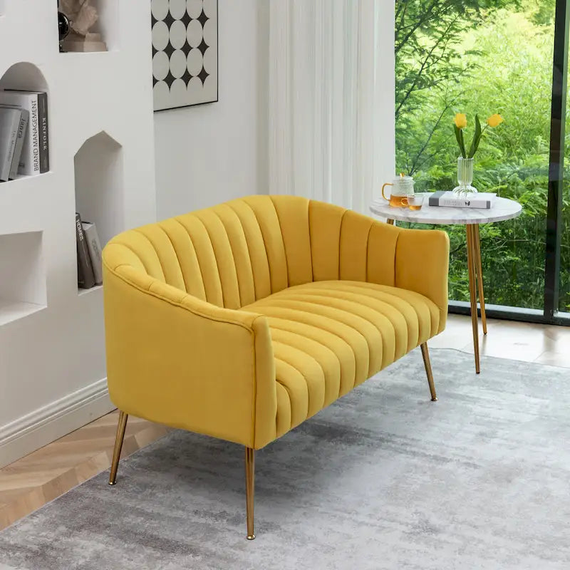 Velvet Tufted 2-Seater Loveseat with Metal Legs, Multiple Colors