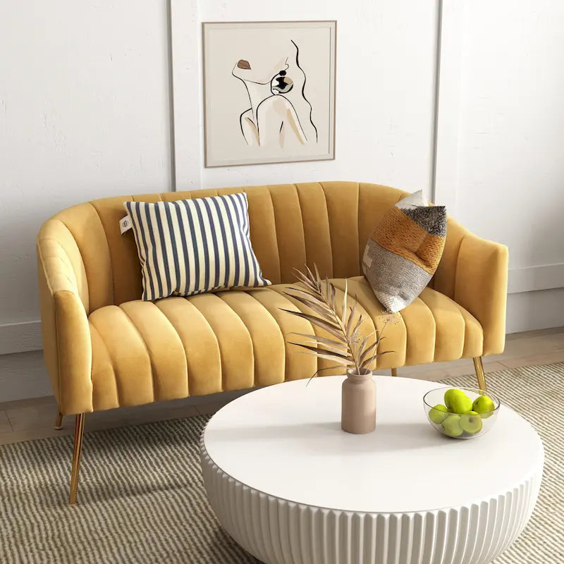 Velvet Tufted 2-Seater Loveseat with Metal Legs, Multiple Colors