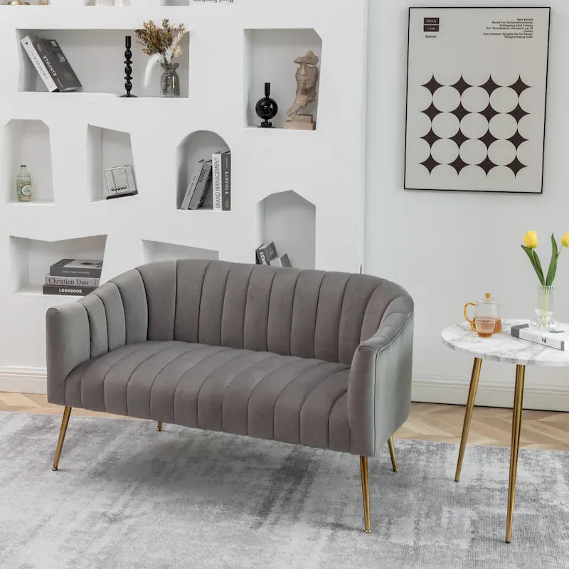 Velvet Tufted 2-Seater Loveseat with Metal Legs, Multiple Colors