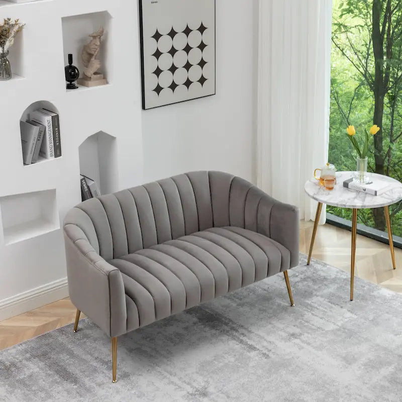 Velvet Tufted 2-Seater Loveseat with Metal Legs, Multiple Colors