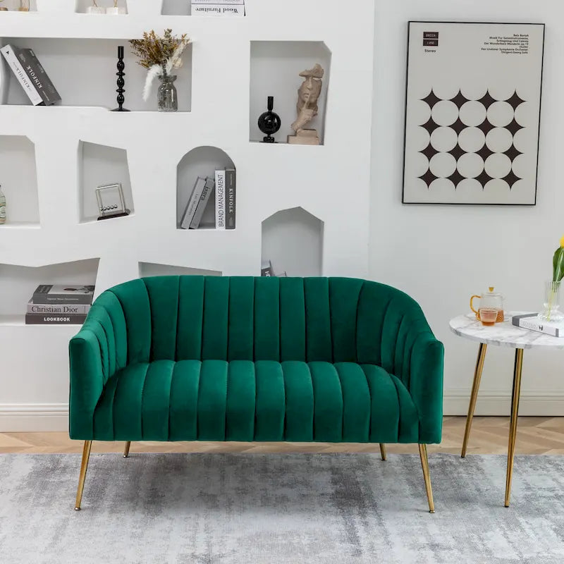 Velvet Tufted 2-Seater Loveseat with Metal Legs, Multiple Colors