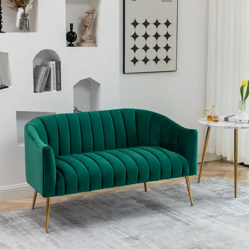 Velvet Tufted 2-Seater Loveseat with Metal Legs, Multiple Colors