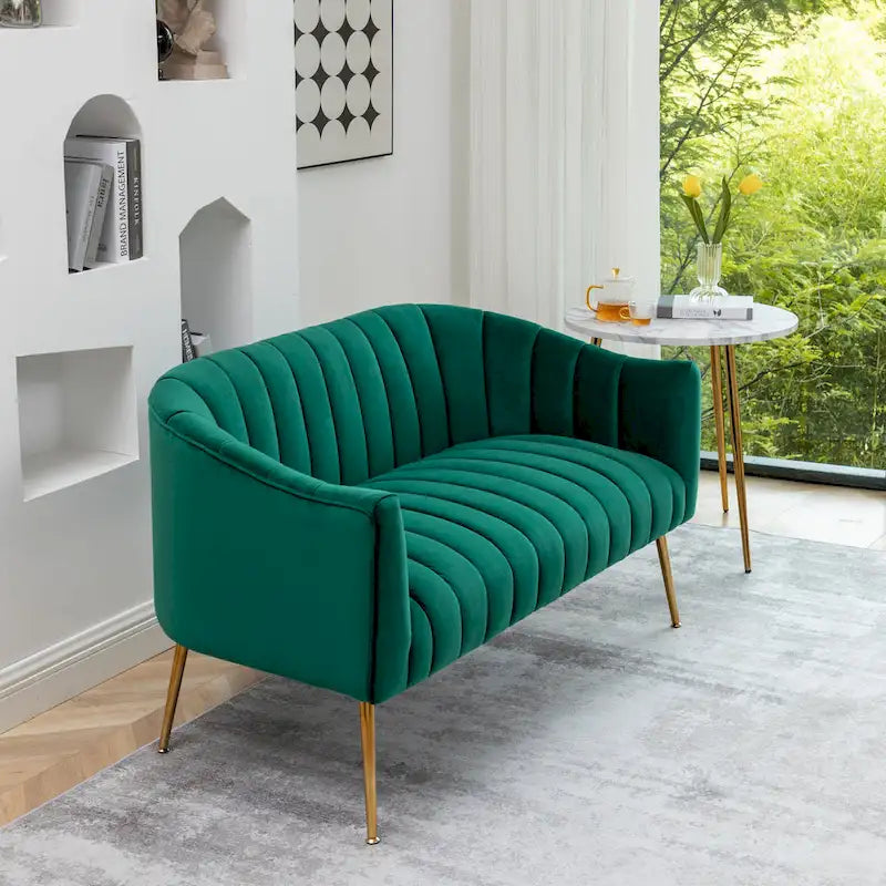 Velvet Tufted 2-Seater Loveseat with Metal Legs, Multiple Colors