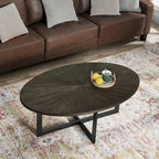 Oval Coffee Table, Black / Brown / Rustic Brown, Cross Metal Base