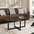 Oval Coffee Table, Black / Brown / Rustic Brown, Cross Metal Base