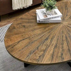 Oval Coffee Table, Black / Brown / Rustic Brown, Cross Metal Base