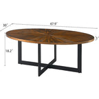 Oval Coffee Table, Black / Brown / Rustic Brown, Cross Metal Base