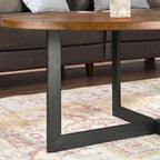 Oval Coffee Table, Black / Brown / Rustic Brown, Cross Metal Base