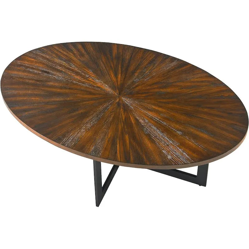 Oval Coffee Table, Black / Brown / Rustic Brown, Cross Metal Base