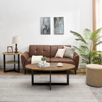 Oval Coffee Table, Black / Brown / Rustic Brown, Cross Metal Base