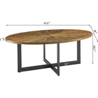Oval Coffee Table, Black / Brown / Rustic Brown, Cross Metal Base