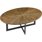 Oval Coffee Table, Black / Brown / Rustic Brown, Cross Metal Base
