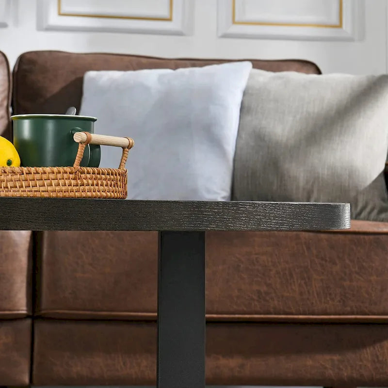Oval Coffee Table, Black / Brown / Rustic Brown, Cross Metal Base