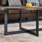Oval Coffee Table, Black / Brown / Rustic Brown, Cross Metal Base