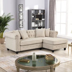 Chesterfield Sofa, Beige/Grey, Linen, 1-Seat