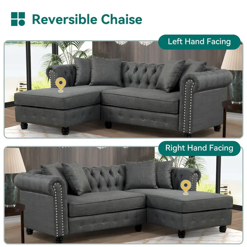 Chesterfield Sofa, Beige/Grey, Linen, 1-Seat