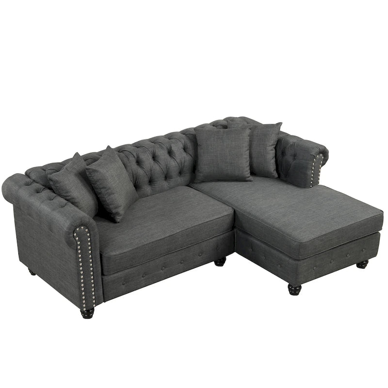 Chesterfield Sofa, Beige/Grey, Linen, 1-Seat